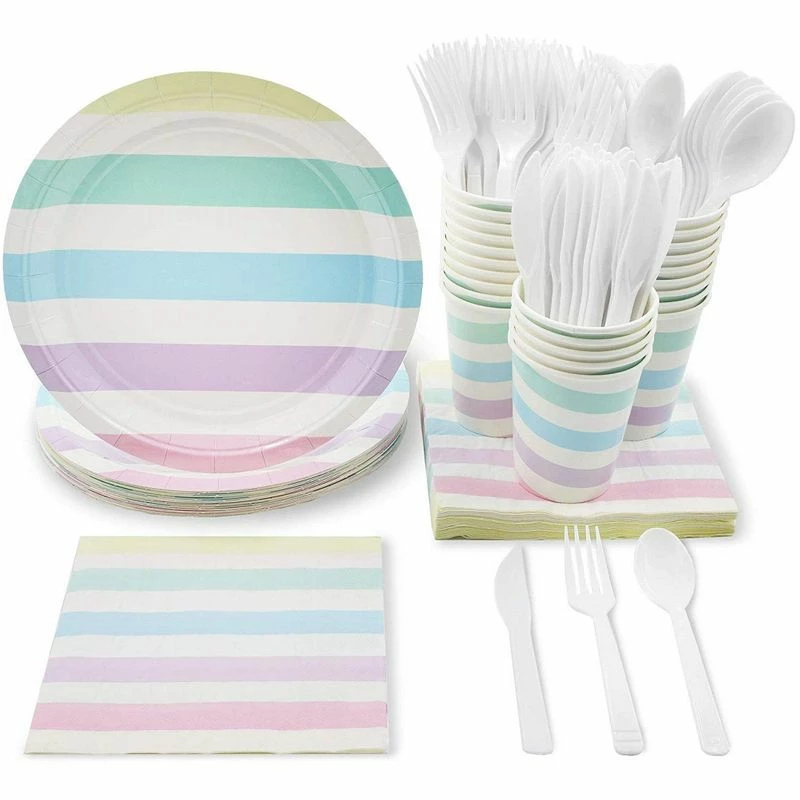 Blue Panda Rainbow Party Supplies, Paper Plates, Napkins, Cups And Plastic Cutlery (Serves 24, 144 Pieces) Dinnerware Sets 3 Blue Panda Rainbow Party Supplies, Paper Plates, Napkins, Cups And Plastic Cutlery (Serves 24, 144 Pieces) Dinnerware Sets