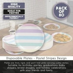 Blue Panda 80 Packs 22,9 cm Jetables Assiette Motif Rayures