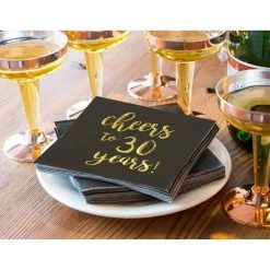 Blue Panda Gold Foil Cheers To 30 Years Black Cocktail Paper Napkins (5 X 5 In, 50 Pack)