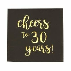Blue Panda Gold Foil Cheers To 30 Years Black Cocktail Paper Napkins (5 X 5 In, 50 Pack)