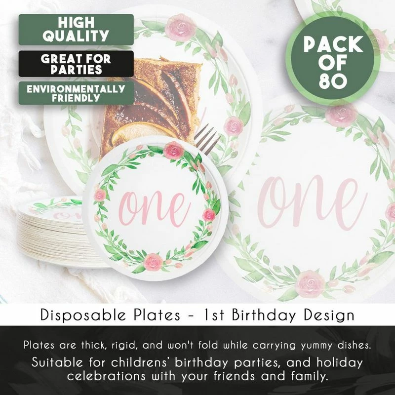 Blue Panda Paper Plates In Floral Design, 1st Birthday Party Supplies (9 In, 80 Count) Special Occasions 6 Blue Panda Paper Plates In Floral Design, 1st Birthday Party Supplies (9 In, 80 Count) Special Occasions