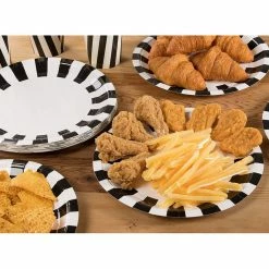 Blue Panda Black And White Party Bundle, Includes Plates, Napkins, Cups, And Cutlery (24 Guests,144 Pieces)