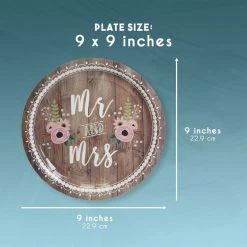 Blue Panda Disposable Plates - 80-Count Paper Plates, Wedding Party Supplies For Appetizer, Lunch, Dinner, And Dessert, Mr. And Mrs. Rustic Wedding Theme Design, 9 Inches In Diameter 9 Blue Panda Disposable Plates - 80-Count Paper Plates, Wedding Party Supplies For Appetizer, Lunch, Dinner, And Dessert, Mr. And Mrs. Rustic Wedding Theme Design, 9 Inches In Diameter