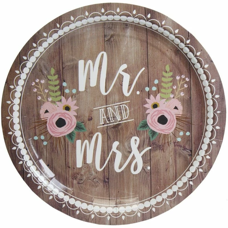 Blue Panda Disposable Plates - 80-Count Paper Plates, Wedding Party Supplies For Appetizer, Lunch, Dinner, And Dessert, Mr. And Mrs. Rustic Wedding Theme Design, 9 Inches In Diameter 6 Blue Panda Disposable Plates - 80-Count Paper Plates, Wedding Party Supplies For Appetizer, Lunch, Dinner, And Dessert, Mr. And Mrs. Rustic Wedding Theme Design, 9 Inches In Diameter