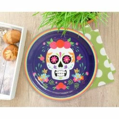 Blue Panda Day Of The Dead Party Supplies Dia De Los Muertos Skull Plates (9 In, 80 Pack)