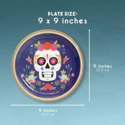 Blue Panda Day Of The Dead Party Supplies Dia De Los Muertos Skull Plates (9 In, 80 Pack)