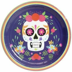 Blue Panda Day Of The Dead Party Supplies Dia De Los Muertos Skull Plates (9 In, 80 Pack)