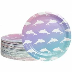 Blue Panda Special Occasions Disposable Plates - 80-Count Paper Plates, Dolphin Party Supplies For Appetizer, Lunch, Dinner, And Dessert, Kids Birthdays, 9 Inches In Diameter