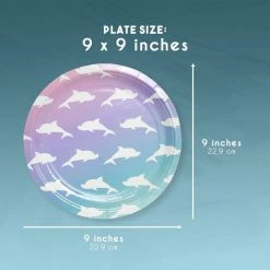Blue Panda Special Occasions Disposable Plates - 80-Count Paper Plates, Dolphin Party Supplies For Appetizer, Lunch, Dinner, And Dessert, Kids Birthdays, 9 Inches In Diameter