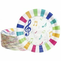 Blue Panda Disposable Plates - 80-Count Paper Plates, Music Party Supplies For Appetizer, Lunch, Dinner, And Dessert, Kids Birthdays, 9 Inches In Diameter