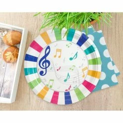 Blue Panda Disposable Plates - 80-Count Paper Plates, Music Party Supplies For Appetizer, Lunch, Dinner, And Dessert, Kids Birthdays, 9 Inches In Diameter