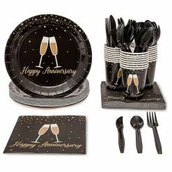 Blue Panda Happy Anniversary Party Bundle, Includes Plates, Napkins, Cups, And Cutlery (24 Guests,144 Pieces)