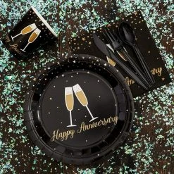 Blue Panda Happy Anniversary Party Bundle, Includes Plates, Napkins, Cups, And Cutlery (24 Guests,144 Pieces)