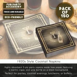 Blue Panda Paper Napkins 1920s Party Supplies, Roaring 20s Birthdays (6.5 X 6.5 In, 150 Pk)