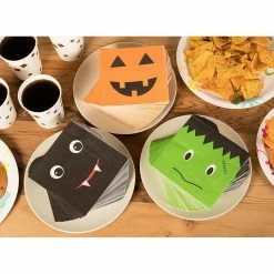 Blue Panda Halloween Paper Napkins, Jack-O-Lantern Pumpkin, Bat, And Frankenstein (5 X 5 Inches, 150 Pack)