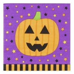 Blue Panda Halloween Paper Napkins, Pumpkin Design (5 X 5 Inches, 100 Pack)