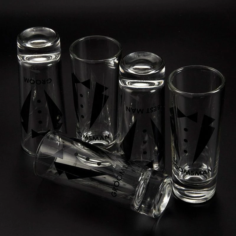 Blue Panda Party Favors Shot Glasses - Bachelor Shot Glasses With Tuxedo And Groom, Best Man & Groomsman Prints- Set Of 5, 2 Oz Each 4 Blue Panda Party Favors Shot Glasses - Bachelor Shot Glasses With Tuxedo And Groom, Best Man & Groomsman Prints- Set Of 5, 2 Oz Each
