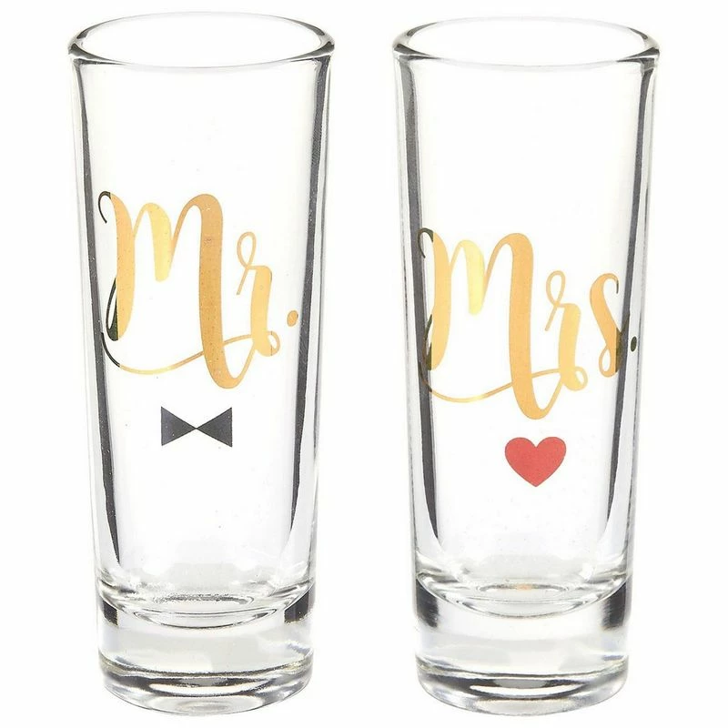 Blue Panda Party Shot Glasses - Mr Mrs Couple Shot Glasses With Gold Foil Print For Newlyweds, Anniversary, Bridal Shower, And Engagement - Set Of 2, 2 Oz Each Cups 3 Blue Panda Party Shot Glasses - Mr Mrs Couple Shot Glasses With Gold Foil Print For Newlyweds, Anniversary, Bridal Shower, And Engagement - Set Of 2, 2 Oz Each Cups