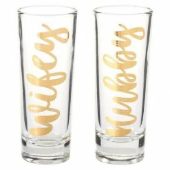 Blue Panda Party Shot Glasses - Hubby Wifey Couple Shot Glasses With Gold Foil Print For Newlyweds, Anniversary, Bridal Shower, And Engagement - Set Of 2, 2 Oz Each Cups