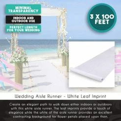 Blue Panda Wedding Aisle Runner - Essential Indoor And Outdoor Wedding Decoration, Dream Wedding Decor Supplies, Polyester Paper, White Leaf Imprint, 3 X 100 Feet Decorations