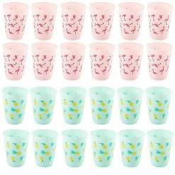 Blue Panda Plastic Party Cups - 24-Pack Reusable Tumblers, 16-Ounce Plastic Cups, Tropical Themed Party Supplies For Bridal Showers, Birthdays, Flamingo And Pineapple Designs, 3.5 X 4.4 X 3.5 Inches