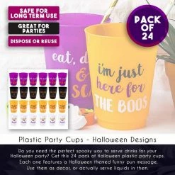 Blue Panda Special Occasions Halloween Plastic Party Cups (16 Oz, 4 Colors, 24-Pack)
