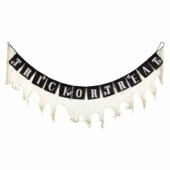 Blue Panda Halloween Banner - Trick Treat Decoration Sign - Burlap Bunting Halloween Decoration, 5.7 Feet Long, Black, White