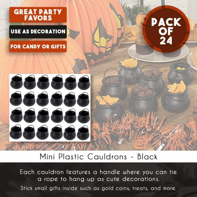 Blue Panda Halloween Mini Plastic Cauldrons, Novelty Candy Holder Buckets (24 Pack) 6 Blue Panda Halloween Mini Plastic Cauldrons, Novelty Candy Holder Buckets (24 Pack)
