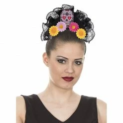 Blue Panda Halloween Day Of The Dead Headbands Sugar Skull Rose And Black Lace Crowns (3 Pack)