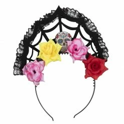 Blue Panda Halloween Day Of The Dead Headbands Sugar Skull Rose And Black Lace Crowns (3 Pack)