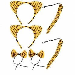 Blue Panda Halloween Tiger Costume - 2-Set Tiger Ears Headband Tail And Bow Tie, Animal Cosplay Kit