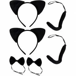 Blue Panda Halloween Black Cat Costume - 2-Set Cat Ears Headband Tail And Bow Tie, Animal Cosplay Kit