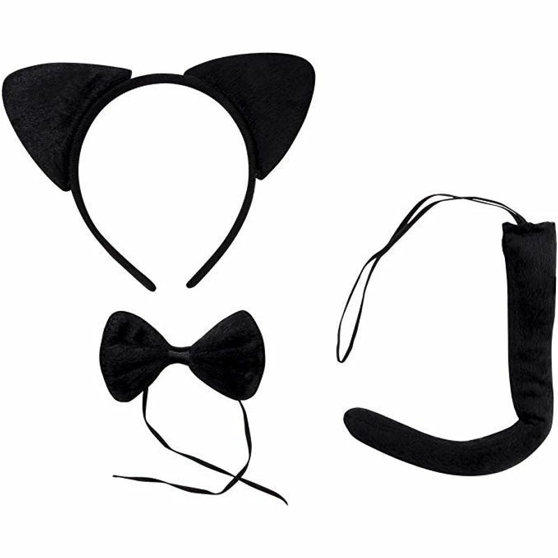Blue Panda Halloween Black Cat Costume - 2-Set Cat Ears Headband Tail And Bow Tie, Animal Cosplay Kit 6 Blue Panda Halloween Black Cat Costume - 2-Set Cat Ears Headband Tail And Bow Tie, Animal Cosplay Kit