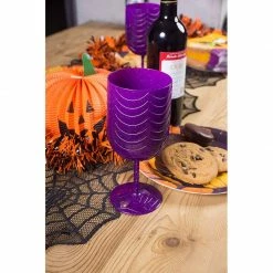 Blue Panda Halloween Plastic Wine Glasses - 6-Pack Party Goblets For Halloween Party Supplies, Purple, Scary Spider Design, 16-Ounce, 3.2 X 3.2 X 7.5 Inches