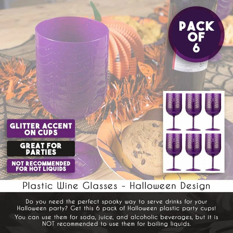 Blue Panda Halloween Plastic Wine Glasses - 6-Pack Party Goblets For Halloween Party Supplies, Purple, Scary Spider Design, 16-Ounce, 3.2 X 3.2 X 7.5 Inches 6 Blue Panda Halloween Plastic Wine Glasses - 6-Pack Party Goblets For Halloween Party Supplies, Purple, Scary Spider Design, 16-Ounce, 3.2 X 3.2 X 7.5 Inches