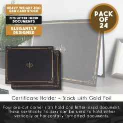 Blue Panda Certificate Holders - 24-Pack Diploma Cover, Document Cover For Letter-Sized Award Certificates, Black, Gold Foil, 11.2 X 8.7 Inches Special Occasions