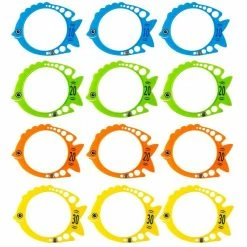 Blue Panda Games Fish Shaped Pool Diving Water Rings For Kids, Swimming Dive Toys (12 Pack)