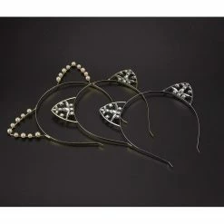 Blue Panda Cat Ear Headbands For Halloween Costumes, Cosplay (Silver, Gold, 6 Pack)