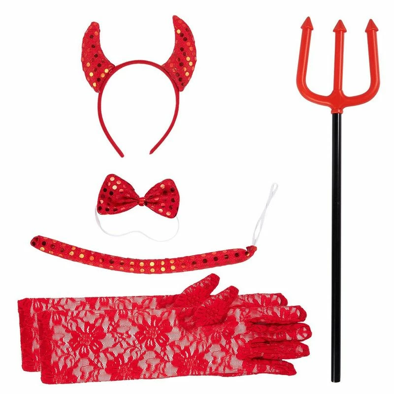 Blue Panda Set Of 5 Devil Accessories For Girls - Halloween Children Costume (Ages 6-14) 3 Blue Panda Set Of 5 Devil Accessories For Girls - Halloween Children Costume (Ages 6-14)