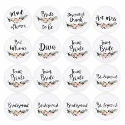 Blue Panda 16 Pack - Bridal Party Pins - Wedding Party Buttons - Bridesmaid Gifts, Favors & Gifts, Team Bride, Maid Of Honor Party Supplies, White, 8 Unique Designs Special Occasions