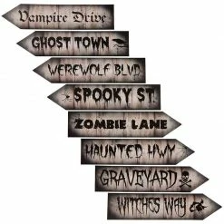 Blue Panda Decorative Halloween Signs, Halloween Party Supplies (17.5 X 4 In, Grey, 8-Pack)