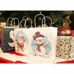 Blue Panda Gift Bags With Handles For Christmas, Kraft Paper Gift Bag (10 X 4.25 X 8 In, 24 Pack)