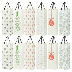 Blue Panda Holiday Wine Gift Bags With Handles, 6 Christmas Designs (5.5 X 15 X 3.2 In, 24 Pack)