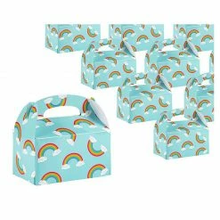 Blue Panda Treat Boxes - 24-Pack Paper Party Favor Boxes, Rainbow Design Goodie Boxes For Birthdays And Events, 2 Dozen Party Gable Boxes, 6 X 3.3 X 3.6 Inches Special Occasions