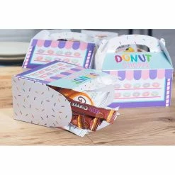 Blue Panda Special Occasions Treat Boxes - 24-Pack Paper Party Favor Boxes, Donut Shop Design Goodie Boxes For Birthdays And Events, 2 Dozen Party Gable Boxes, 6 X 3.3 X 3.6 Inches