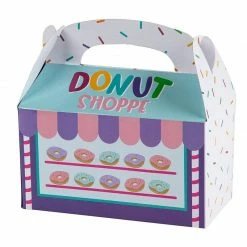 Blue Panda Special Occasions Treat Boxes - 24-Pack Paper Party Favor Boxes, Donut Shop Design Goodie Boxes For Birthdays And Events, 2 Dozen Party Gable Boxes, 6 X 3.3 X 3.6 Inches