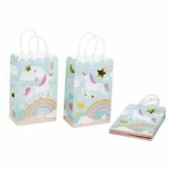 Blue Panda Unicorn Party Bag With Handles, Pastel Rainbow (5.5 X 8.6 X 3 Inches, 24 Pack)