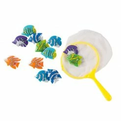 Blue Panda Swim Dive Toys, Kid Pool Games, 12 Fish Rings For Diving With Net (13 Pieces)