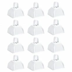 Blue Panda Cow Bell Set - 12-Count Loud Bells With Handles, Cowbells, Noisemaker Call Bells For Football Games, Weddings, Classroom Use, White- 3 X 2.8 X 2.49 Inches