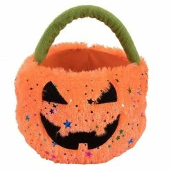 Blue Panda Plush Jack-O-Lantern Trick Or Treat Bag For Halloween (8 X 7.7 X 8 Inches)